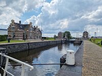 Historic Dutch Lemster Lock, Lemmer; Friesland, Netherlands  Historic Dutch Lemster Lock, Lemmer; Friesland, Netherlands : Lemster Lock Lemster sluis, lock, historic, history, culture, dutch culture, building, monument, water, shipping, outside, outdoor, outdoors, no people, nobody, urban, urban landscape, urban scene, Lemmer, Friesland, Fryslan, Netherlands, Europe, european