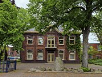 Former townhall of Dutch village Sellingen, Groningen, Netherlands  Former townhall of Dutch village Sellingen, Groningen, Netherlands : former townhall, townhall, village, building, architecture, monument, historic, gable, window, windows, door, front door, tree, trees, brickwork, sellingen, westerwolde, groningen, netherlands, holland, dutch, europe, european, glacial erratic